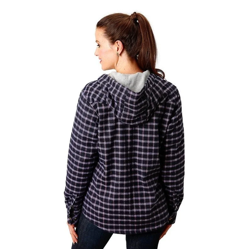 Roper Western Jacket Womens Flannel Pockets Blue 03-098-0119-3697 BU