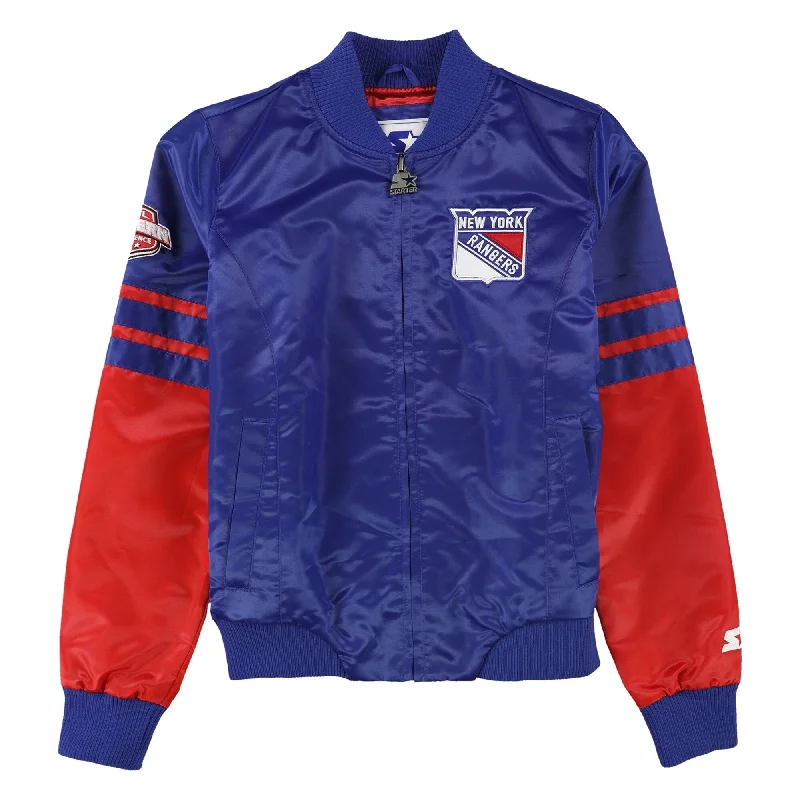 STARTER Womens New York Rangers Bomber Jacket, Blue, Small