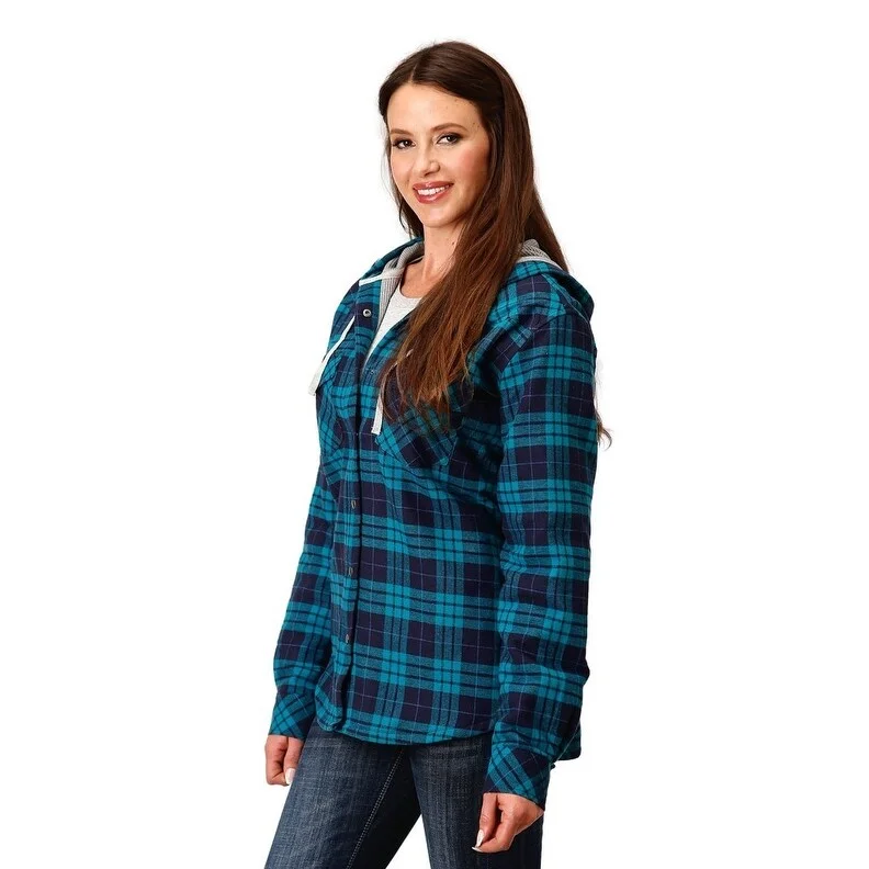 Roper Western Jacket Womens Pockets Flannel Blue 03-098-0119-5697 BU