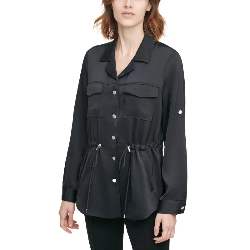 Calvin Klein Womens Cinch-Waist Jacket, Black, X-Small