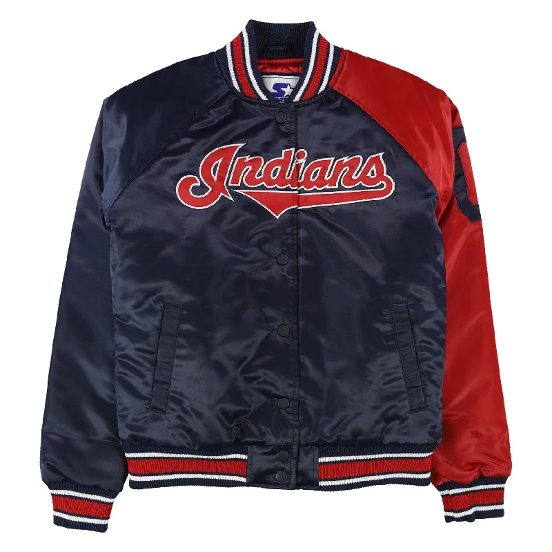 STARTER Womens Cleveland Indians Varsity Jacket, Blue, Small