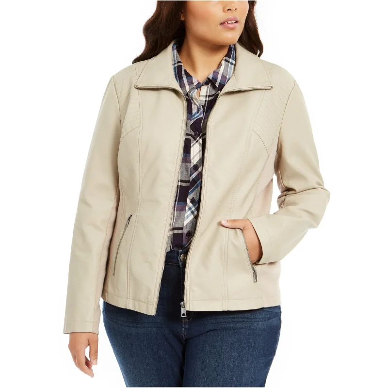 Style & Co. Womens Pleather Jacket, Beige, 0X