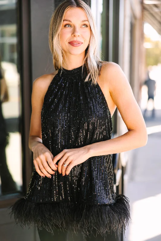 On Your Time Black Sequin Tank