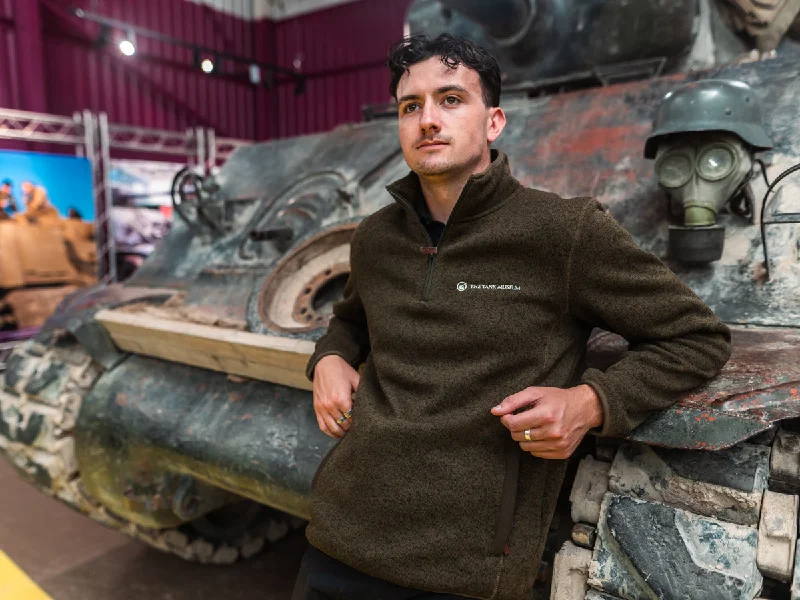 Tank Museum Green Zip Neck Jumper