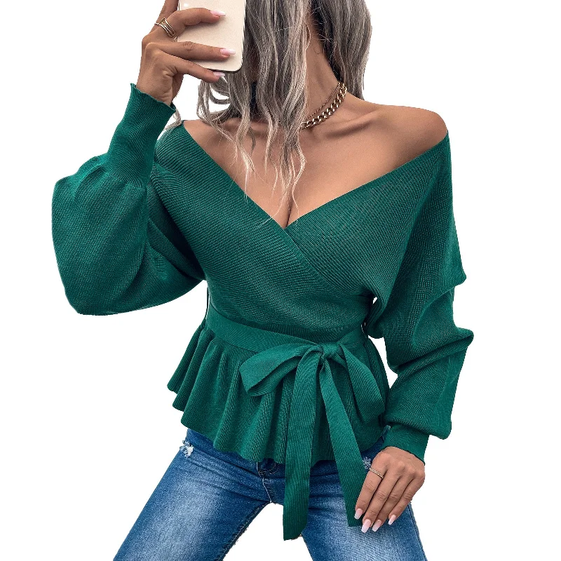 Sexy Long-Sleeved V-Neck Waist-Skimming Sweater Wholesale Womens Tops V5923051700122