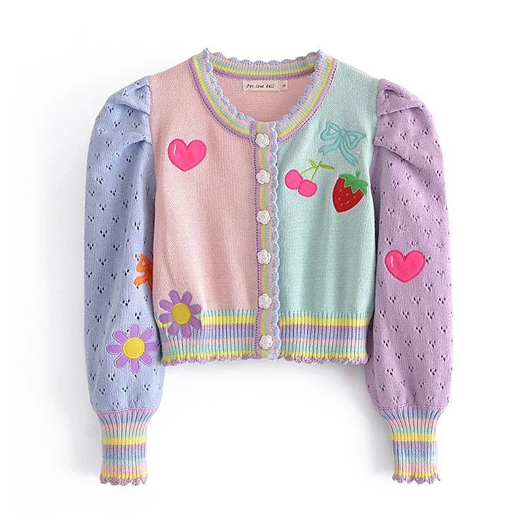 Fruit love embroidered knitted cardigan sweater coat  7310