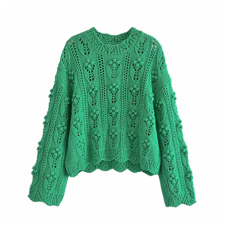 New vintage green ball cut out sweater sweater sweater  7246